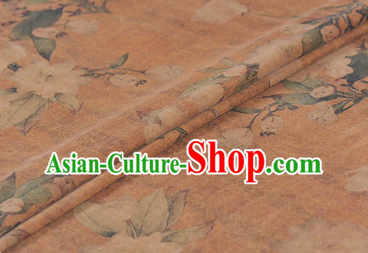 Chinese Top Khaki Gambiered Guangdong Gauze Traditional Hibiscus Pattern Dress Cloth Cheongsam Silk Fabric