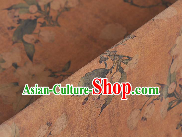 Chinese Top Khaki Gambiered Guangdong Gauze Traditional Hibiscus Pattern Dress Cloth Cheongsam Silk Fabric