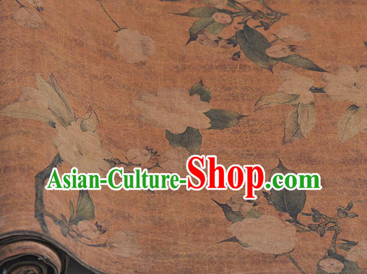 Chinese Top Khaki Gambiered Guangdong Gauze Traditional Hibiscus Pattern Dress Cloth Cheongsam Silk Fabric