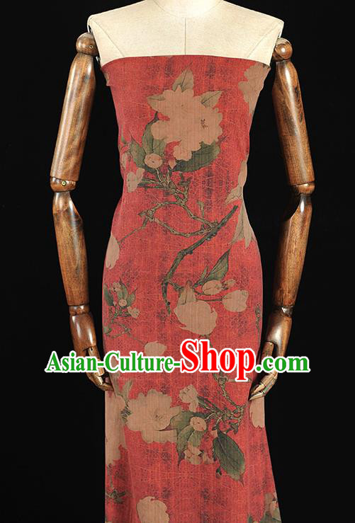 Chinese Cheongsam Silk Fabric Top Red Gambiered Guangdong Gauze Traditional Hibiscus Pattern Dress Cloth