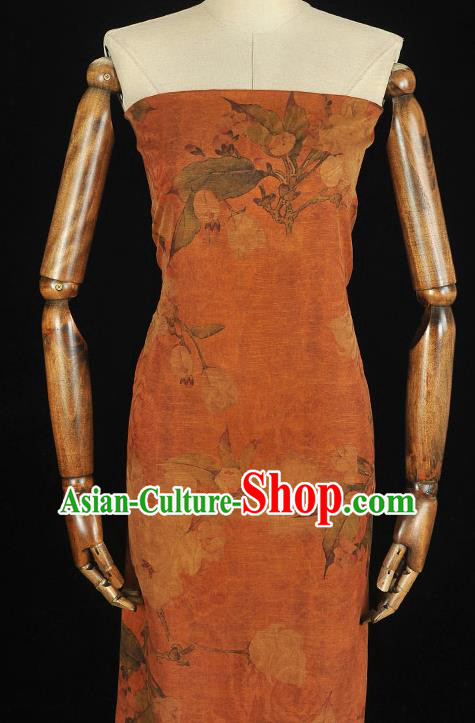 Top Chinese Traditional Hibiscus Pattern Dress Cloth Cheongsam Silk Fabric Orange Gambiered Guangdong Gauze