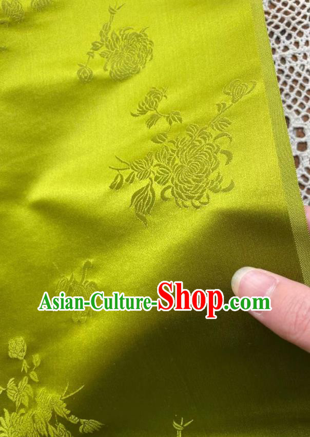 Top Chinese Traditional Green Brocade Drapery Cheongsam Silk Fabric Classical Jacquard Chrysanthemum Satin Cloth