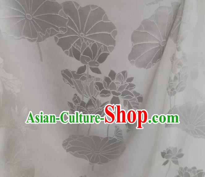 Chinese Classical Lotus Pattern Satin Cloth Traditional Jacquard Brocade Drapery Cheongsam White Silk Fabric