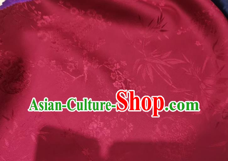 Chinese Wine Red Satin Cloth Traditional Cheongsam Jacquard Drapery Silk Fabric Classical Plum Bamboo Pattern Brocade