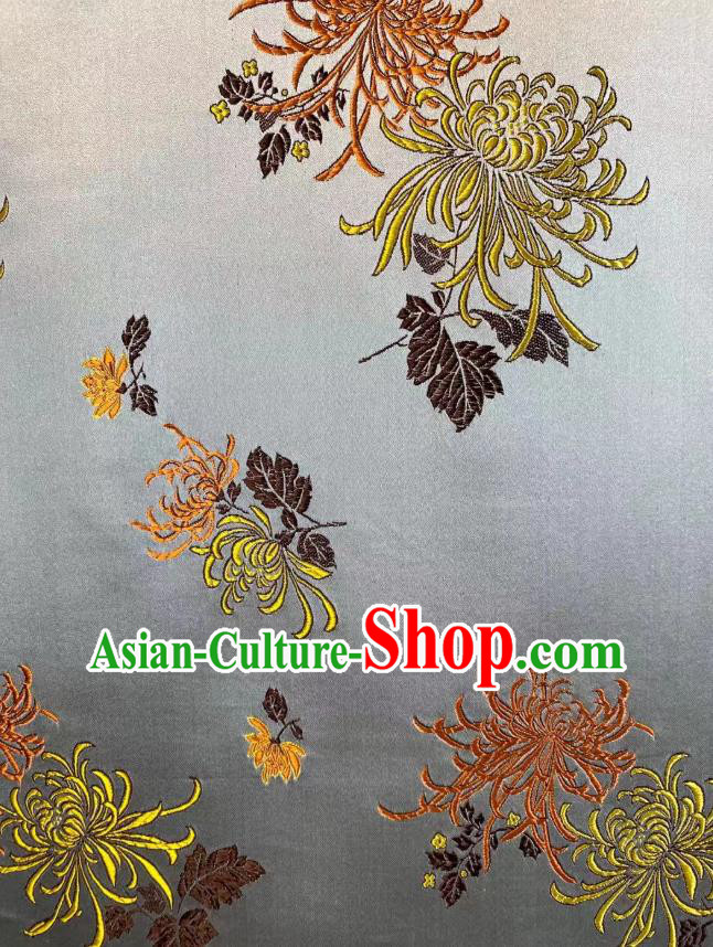 Chinese Silk Fabric Classical Chrysanthemum Pattern Brocade Argent Satin Cloth Traditional Cheongsam Jacquard Drapery