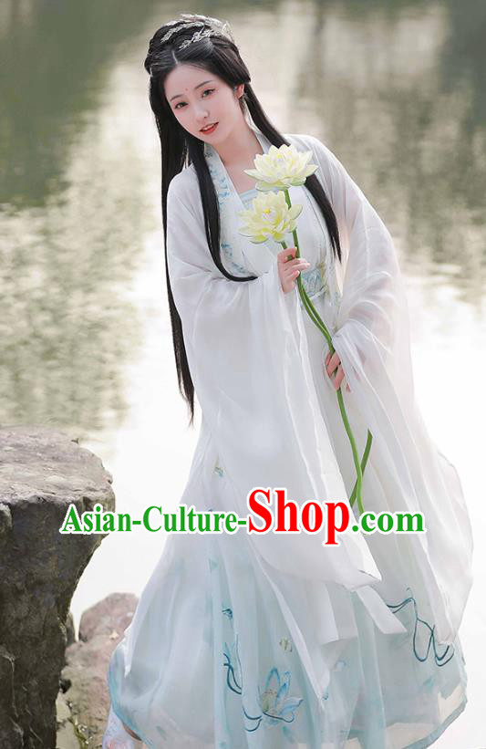 China Ancient Lotus Fairy Hanfu Dress Traditional Tang Dynasty Princess Garment Clothing