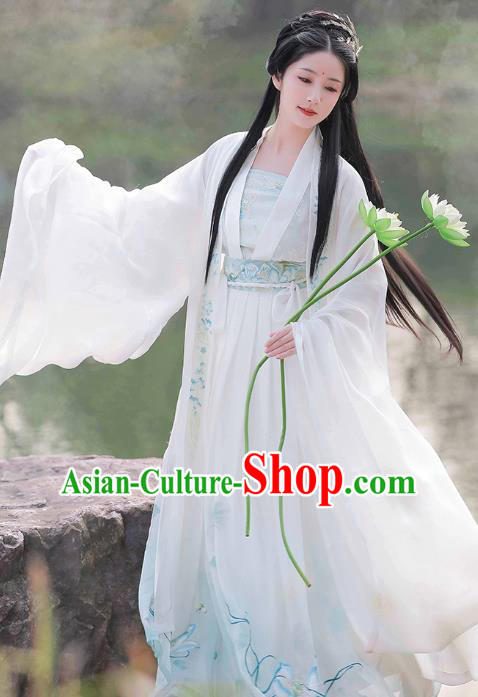 China Ancient Lotus Fairy Hanfu Dress Traditional Tang Dynasty Princess Garment Clothing