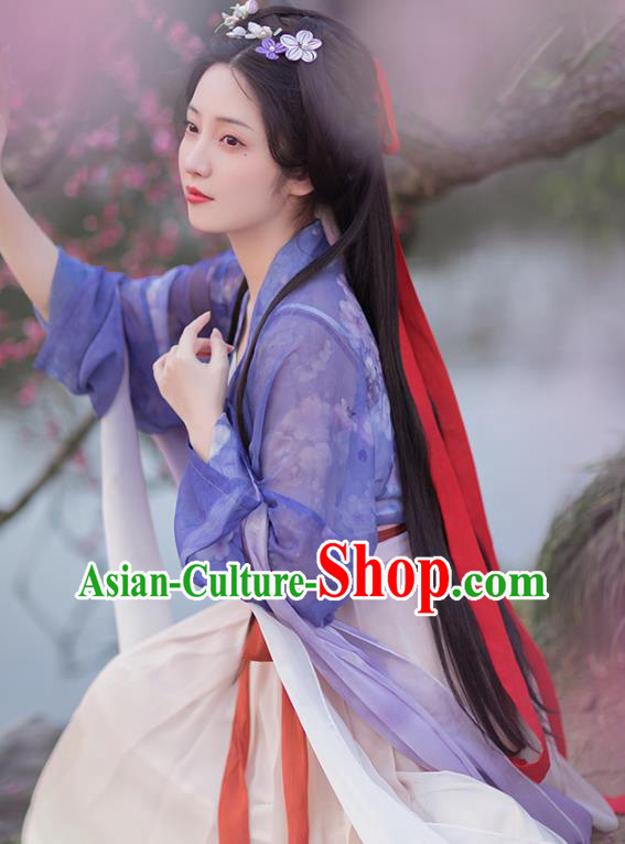 China Traditional Ming Dynasty Civilian Lady Garment Clothing Ancient Fairy Purple Hanfu Dress