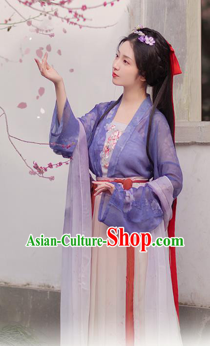 China Traditional Ming Dynasty Civilian Lady Garment Clothing Ancient Fairy Purple Hanfu Dress