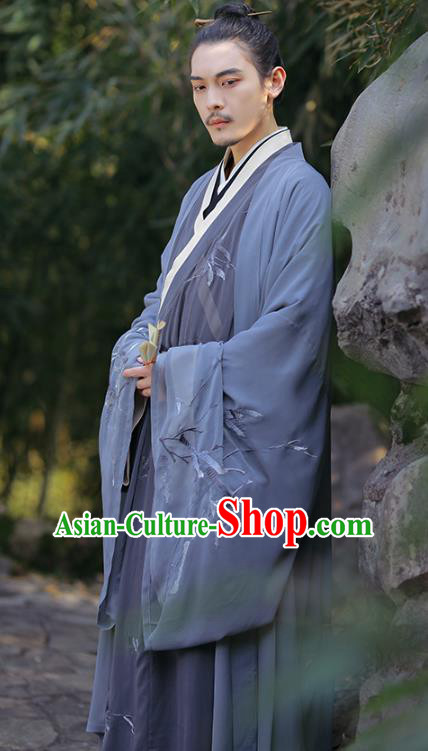 China Traditional Ming Dynasty Scholar Historical Garments Clothing Ancient Taoist Priest Hanfu Robe for Men