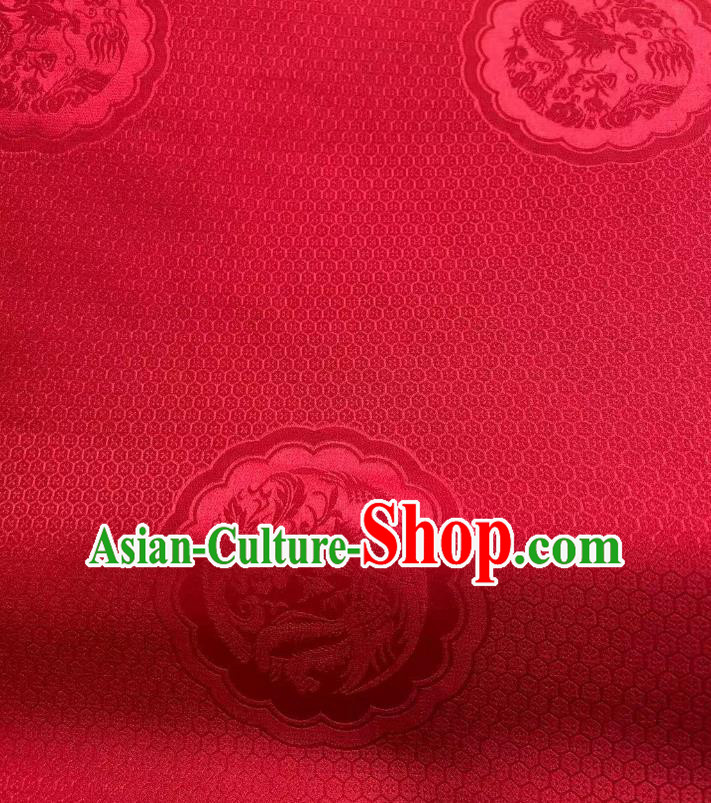 Chinese Wine Red Silk Fabric Classical Dragon Phoenix Pattern Brocade Cloth Jacquard Tapestry Material Traditional Hanfu Dress Drapery