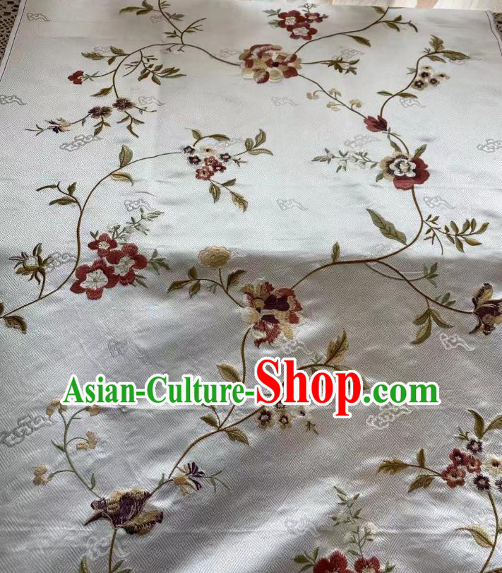 Chinese Traditional Cheongsam Drapery Silk Fabric Classical Embroidered Pattern White Brocade Cloth Jacquard Tapestry Material