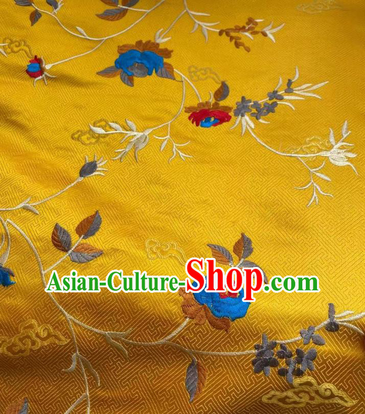 Chinese Jacquard Tapestry Material Traditional Cheongsam Drapery Silk Fabric Classical Embroidered Pattern Yellow Brocade Cloth