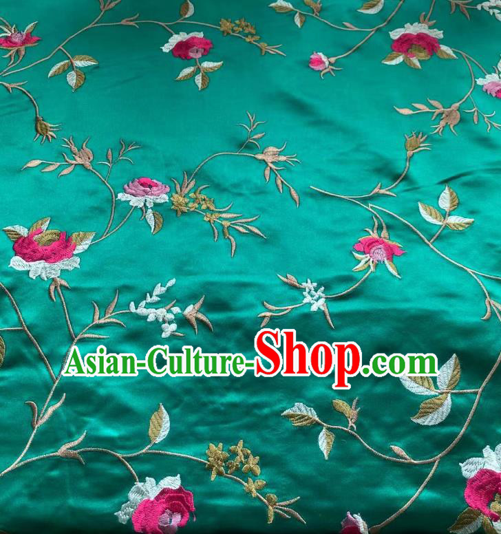 Chinese Classical Embroidered Pattern Green Brocade Cloth Jacquard Tapestry Material Traditional Cheongsam Drapery Silk Fabric