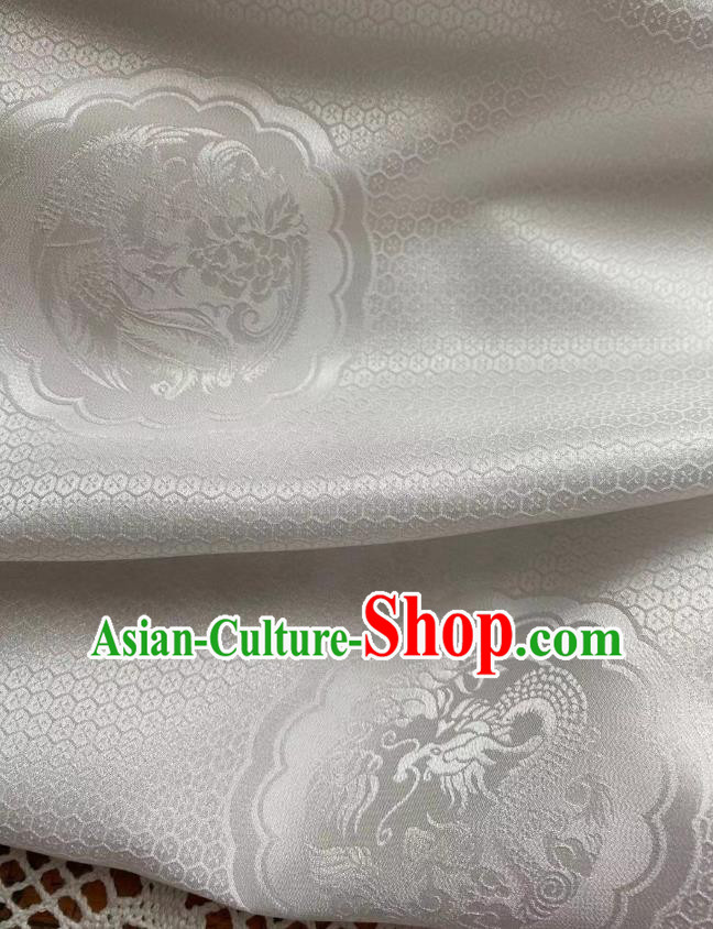 Chinese Classical Dragon Phoenix Pattern White Brocade Cloth Jacquard Tapestry Material Traditional Tang Suit Drapery Silk Fabric