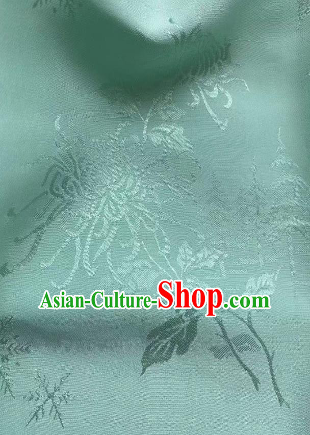 Chinese Silk Fabric Classical Chrysanthemum Pattern Green Brocade Cloth Jacquard Tapestry Material Traditional Qipao Dress Drapery