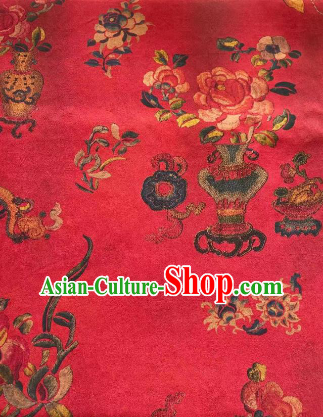 Chinese Classical Peony Pattern Red Brocade Cloth Qing Dynasty Tapestry Material Traditional Qipao Dress Drapery Silk Fabric