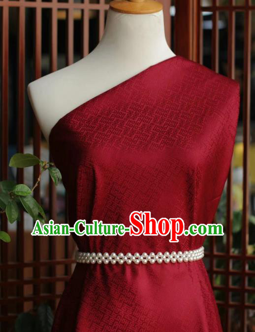 Chinese Classical Wedding Pattern Wine Red Brocade Cloth Tapestry Material Traditional Qipao Dress Drapery Silk Fabric