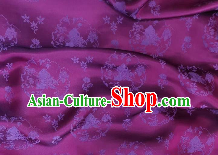 Chinese Tapestry Material Traditional Qipao Dress Damask Drapery Purple Silk Fabric Classical Peach Pattern Brocade Cloth