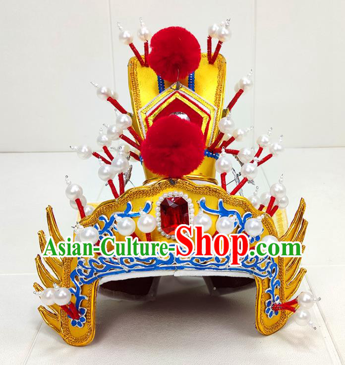 China Beijing Opera General Headwear Shaoxing Opera Warrior Golden Helmet Hat
