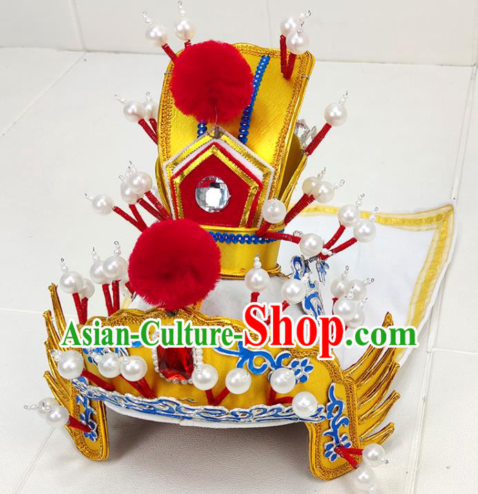 China Beijing Opera General Headwear Shaoxing Opera Warrior Golden Helmet Hat