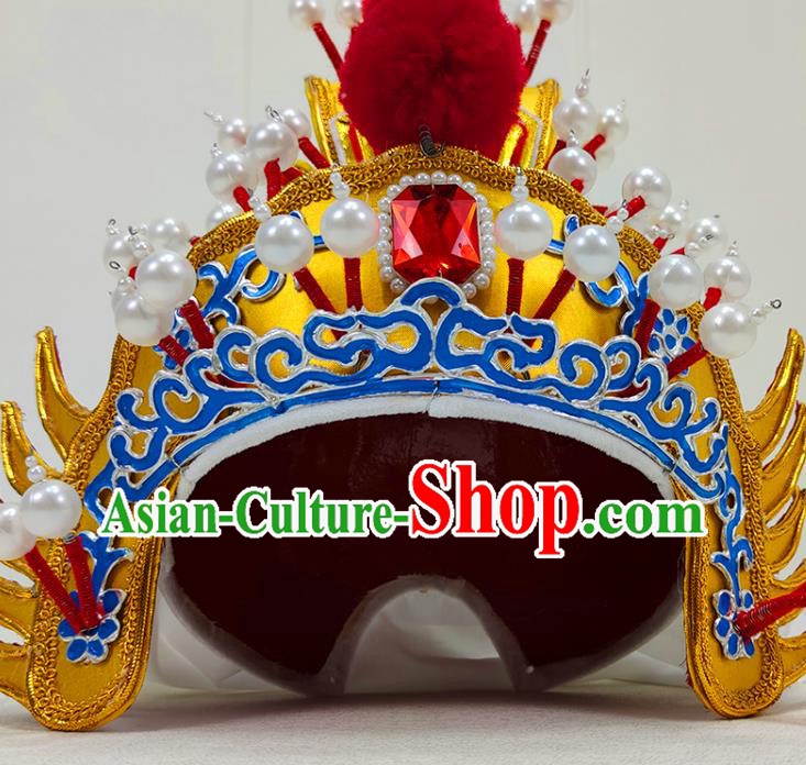China Beijing Opera General Headwear Shaoxing Opera Warrior Golden Helmet Hat