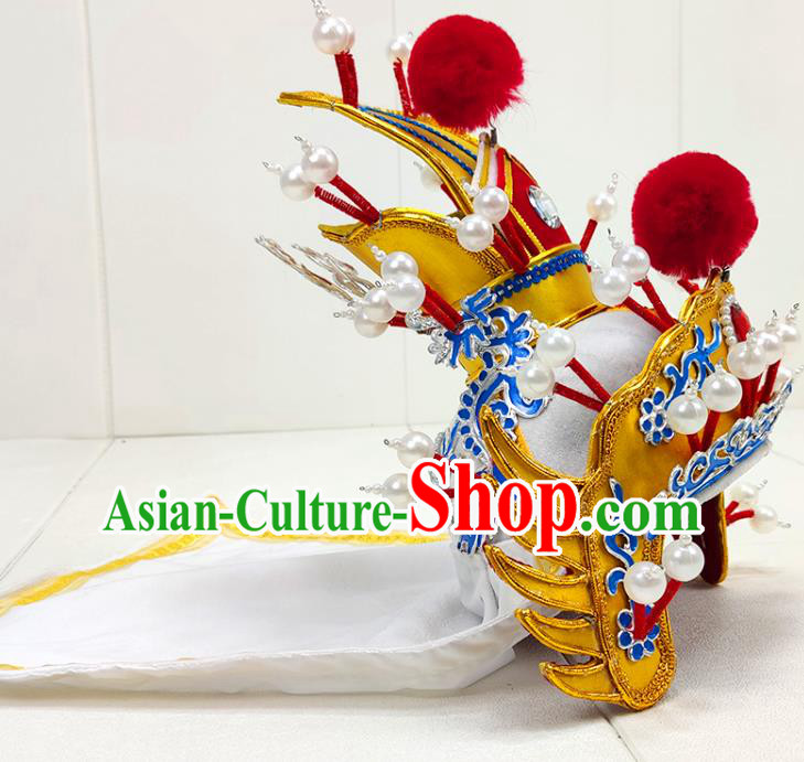 China Beijing Opera General Headwear Shaoxing Opera Warrior Golden Helmet Hat