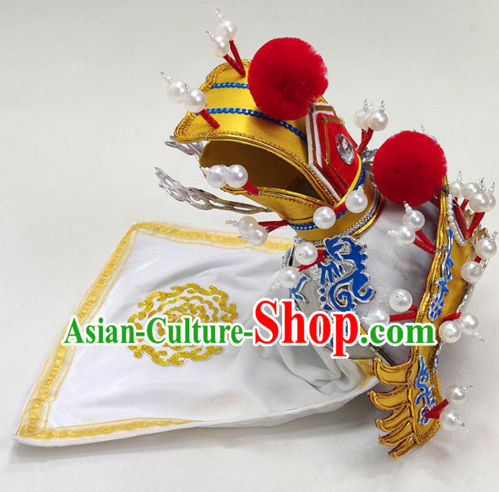 China Beijing Opera General Headwear Shaoxing Opera Warrior Golden Helmet Hat