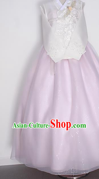 Asian Korea Bride White Blouse and Lilac Dress Korean Traditional Fashion Garments Court Princess Hanbok Clothing