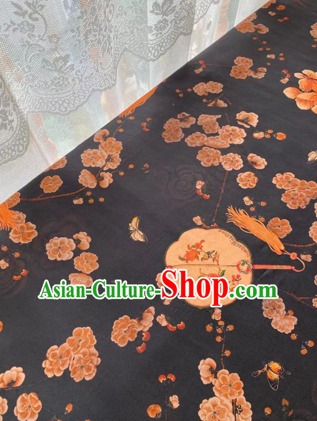 Chinese Black Gambiered Guangdong Gauze Material Traditional Qipao Dress Drapery Silk Fabric Classical Palace Fan Pattern Brocade Cloth