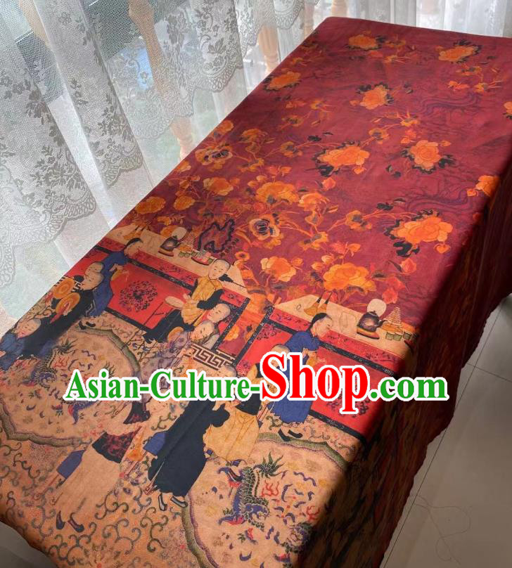 Chinese Classical Qing Dynasty Pattern Brocade Cloth Wine Red Gambiered Guangdong Gauze Material Traditional Qipao Dress Drapery Silk Fabric