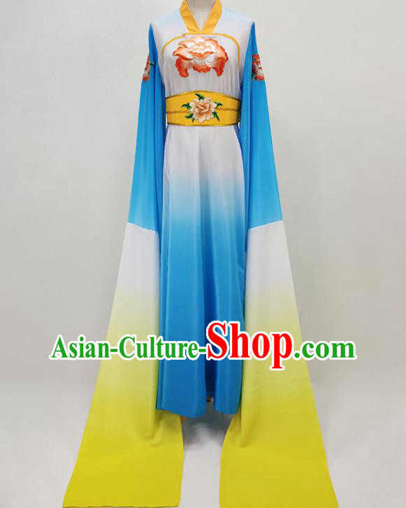 Chinese Beijing Opera Goddess Clothing Traditional Peking Opera Diva Blue Water Sleeve Dress Garments
