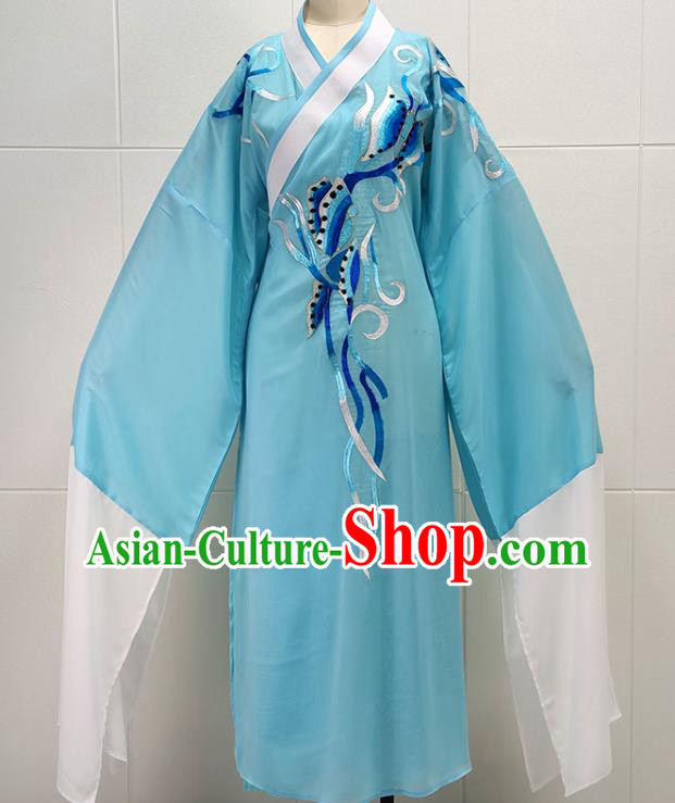China Peking Opera Xiaosheng Blue Robe Garments Traditional Beijing Opera Young Man Scholar Liang Shanbo Clothing