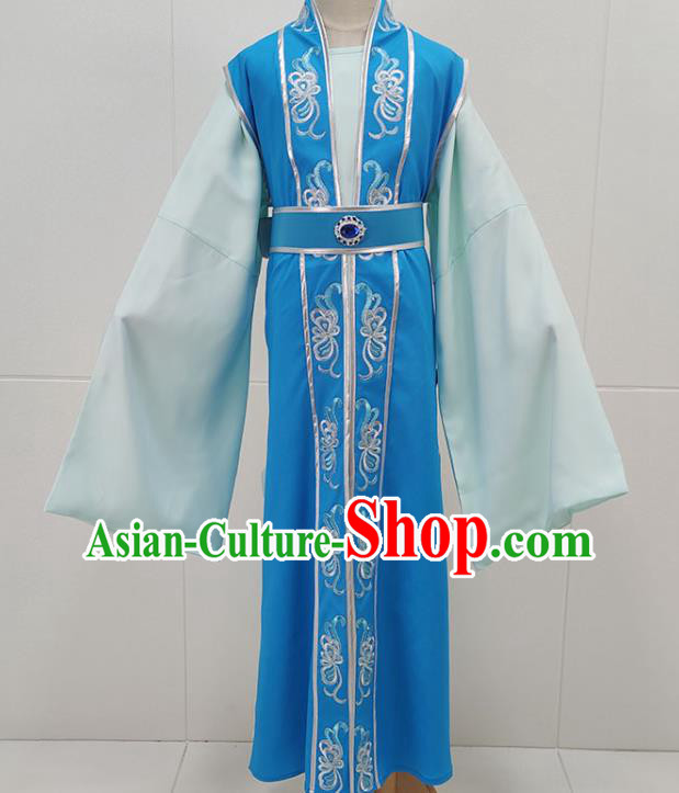 China Peking Opera Scholar Li Menglong Garments Traditional Shaoxing Opera Young Male Noble Childe Blue Clothing