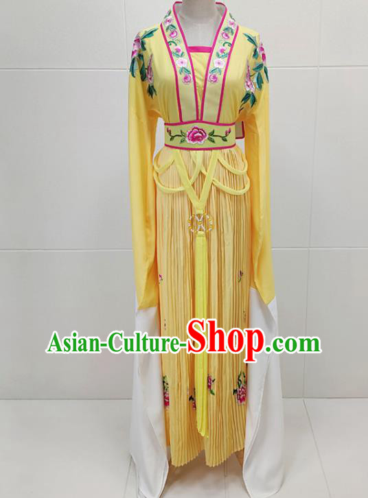 Chinese Beijing Opera Young Lady Clothing Traditional Shaoxing Opera Flowers Fairy Yellow Dress Garments