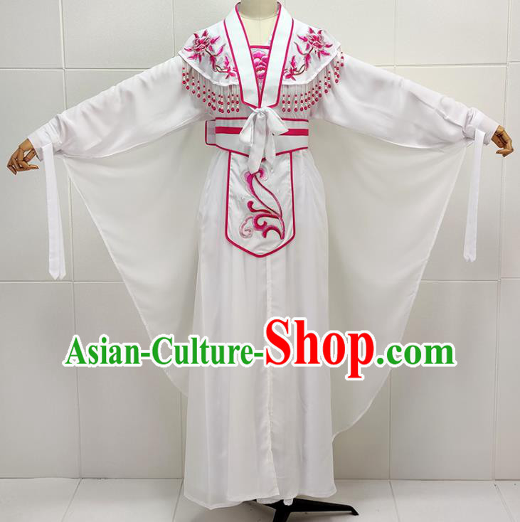 Chinese Traditional Shaoxing Opera Swordswoman Garment Beijing Opera Actress Clothing Peking Opera Young Woman White Dress