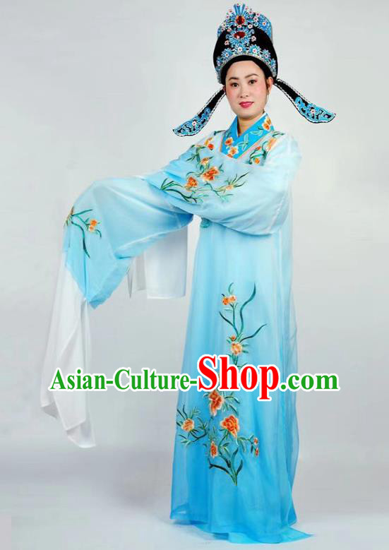 China Traditional Peking Opera Xiaosheng Blue Robe Beijing Opera Garment Shaoxing Opera Scholar Clothing