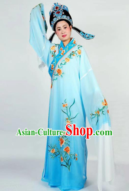 China Traditional Peking Opera Xiaosheng Blue Robe Beijing Opera Garment Shaoxing Opera Scholar Clothing