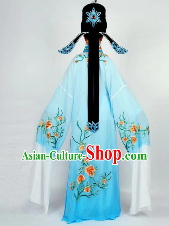 China Traditional Peking Opera Xiaosheng Blue Robe Beijing Opera Garment Shaoxing Opera Scholar Clothing