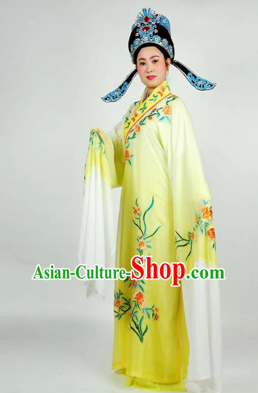 China Shaoxing Opera Scholar Clothing Traditional Peking Opera Xiaosheng Yellow Robe Garment