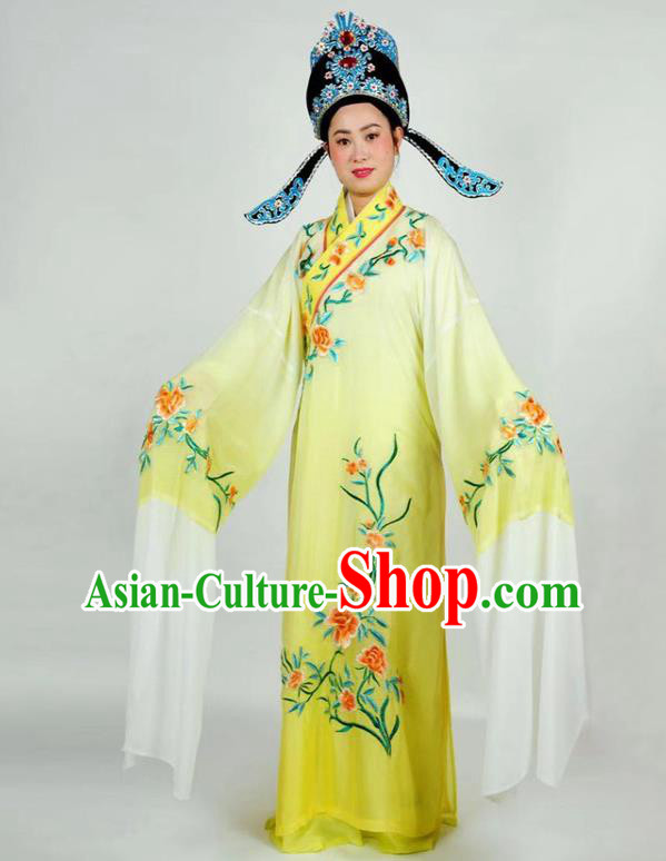 China Shaoxing Opera Scholar Clothing Traditional Peking Opera Xiaosheng Yellow Robe Garment