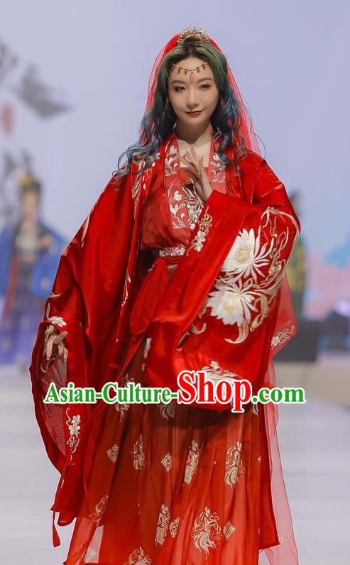 China Ancient Palace Princess Red Hanfu Dress Garments Traditional Tang Dynasty Young Beauty Historical Clothing