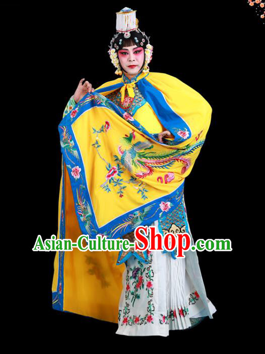 Chinese Traditional Peking Opera Hua Tan Yellow Cape Garment Beijing Opera Empress Embroidered Cloak Clothing