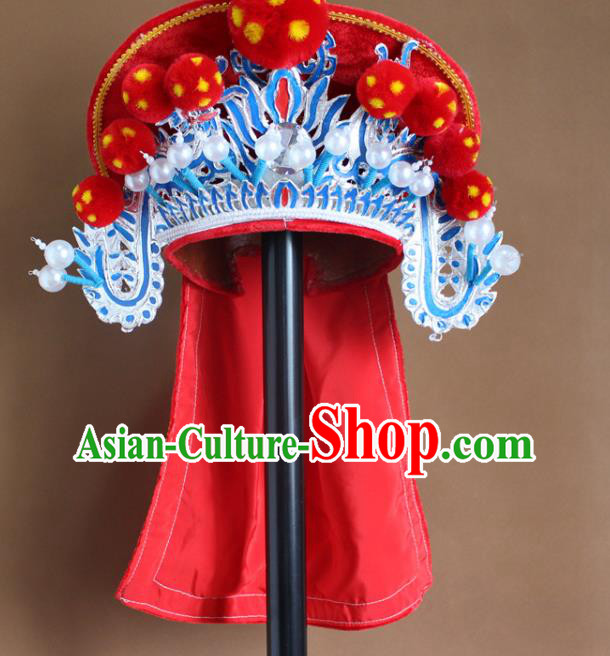 China Beijing Opera Blues Headwear Shaoxing Opera Female General Hua Mulan Hat Helmet