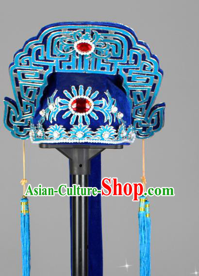 China Traditional Huangmei Opera Headdress Beijing Opera Xiaosheng Headwear Shaoxing Opera Scholar Blue Hat