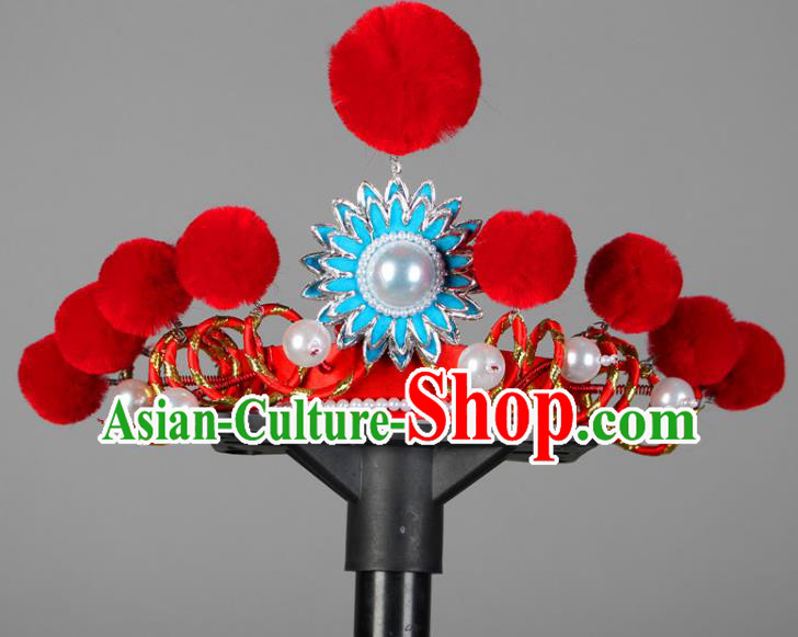 China Henan Opera Swordswoman Hat Traditional Peking Opera Blues Headdress Beijing Opera Female Warrior Helmet