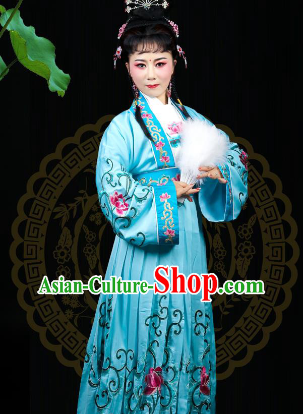Chinese Traditional Peking Opera Hua Tan Blue Dress Beijing Opera Actress Garment Shaoxing Opera Princess Clothing