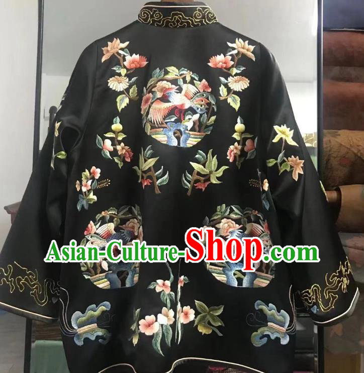 China Tang Suit Embroidered Jacket National Black Silk Outer Garment Traditional Clothing
