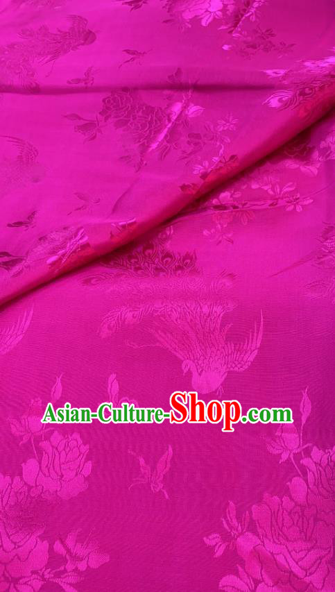 China Jacquard Rosy Tapestry Drapery Classical Butterfly Phoenix Pattern Silk Fabric Traditional Cheongsam Brocade Cloth