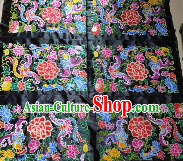Chinese Traditional Embroidered Black Silk Cloth Hand Embroidery Butterfly Peony Applique Craft